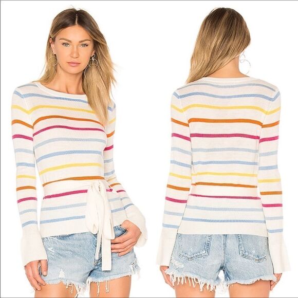 Lovers + Friends Attitude Rainbow Stripe Bell Sleeve Sweater Sz S - Picture 11 of 11